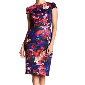 Betsey Johnson floral sheath dress with cap sleeve, size 6
